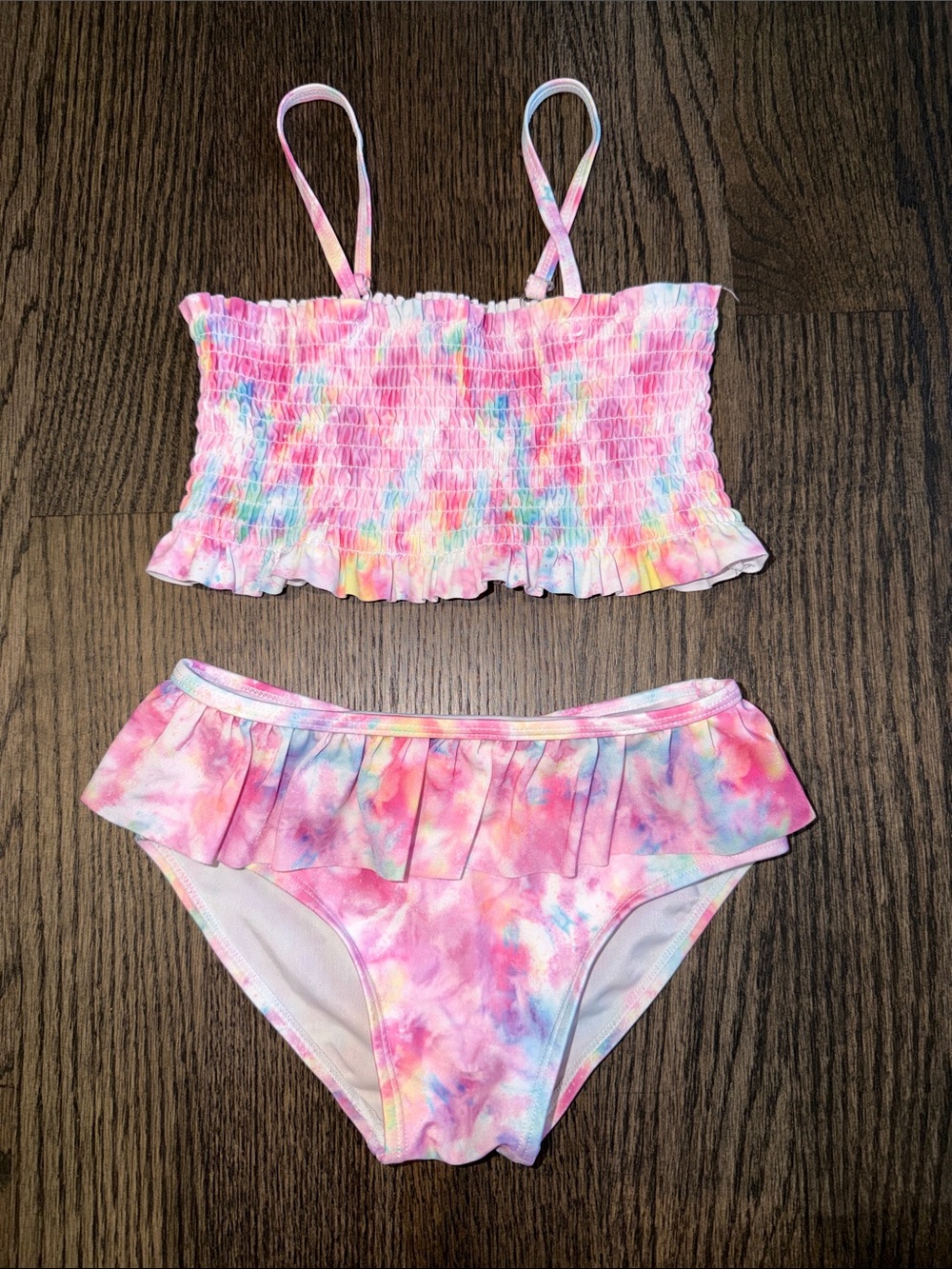 Andy & Evan Girls Pink Tie-Dye Ruffle Two-Piece Swim Set - size 6